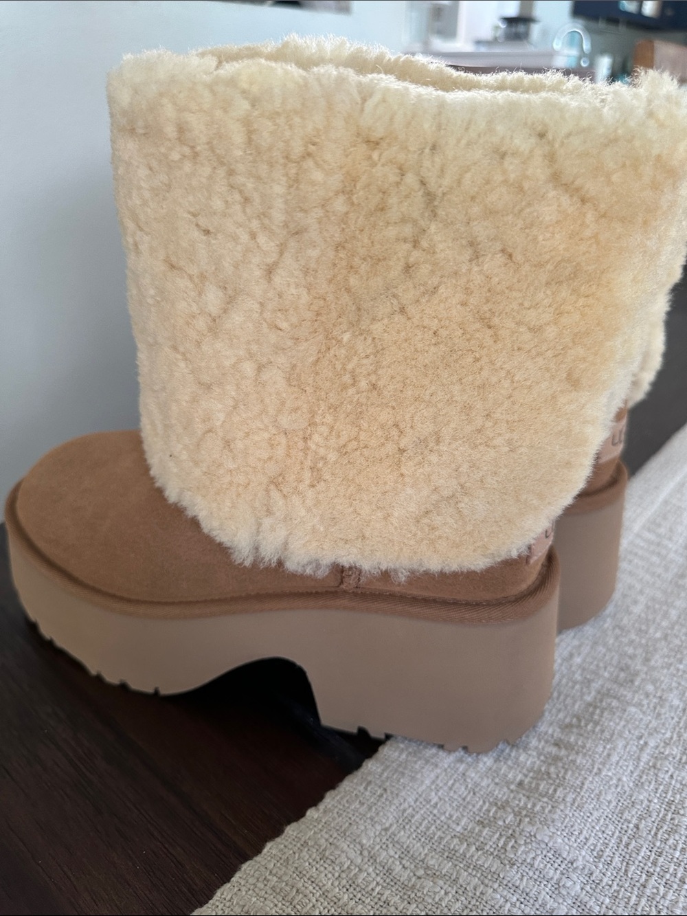 UGG Chestnut Platform Shearling Cuff Ankle Boots - Picture 4 of 8